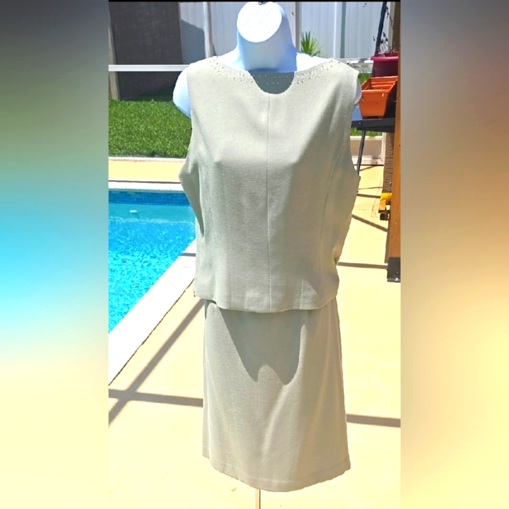 NWOT KASPAR ASL Spring Summer Pale Sage Green Skirt Set~ So Elegant Size 12